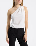 Express Women's Pleated One Shoulder Tank Top in Ivory
