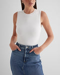 Express Women's Supersoft Fitted High Neck Sleeveless Bodysuit in White