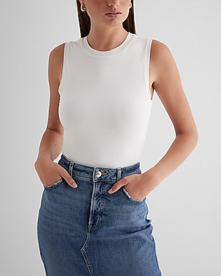 Express Women's Supersoft Fitted High Neck Sleeveless Bodysuit in White