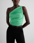 Express Women's Body Contour Compression Ruched One Shoulder Tank Top in Bright Kelly