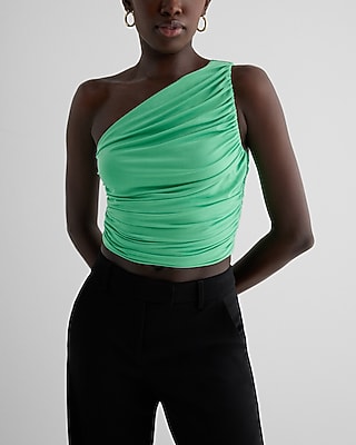 Express Women's Body Contour Compression Ruched One Shoulder Tank Top in Bright Kelly