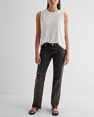 Express Women's Skimming Crew Neck Tank Top in White Small