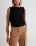 Express Women's Skimming Crew Neck Tank Top in Pitch Black