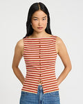 Express Women's Striped Ribbed Boat Neck Button Front Knit Tank Top Small