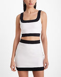 Express Women's Body Contour Stretch Cotton Tipped Square Neck Crop Top in White