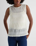 Express Women's Skimming Mesh Crew Neck Pleated Tank Top in Swan