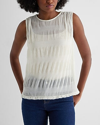 Express Women's Skimming Mesh Crew Neck Pleated Tank Top in Swan