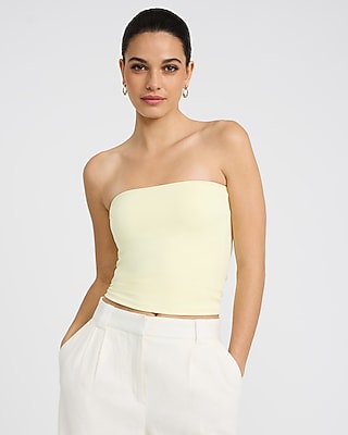 Express Women's Body Contour High Compression Tube Top in Yellow Small