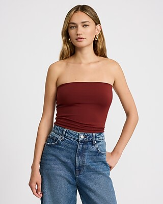 Express Women's Body Contour High Compression Tube Top in Brown Small