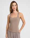 Express Women's Body Contour Light Compression Stretch Cotton Square Neck Tank Top in Brown Small