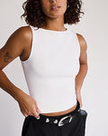 Express Women's Body Contour Light Compression Stretch Cotton Boat Neck Tank Top in White Small