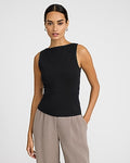 Express Women's Body Contour Light Compression Stretch Cotton Boat Neck Tank Top in Black Small