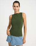 Express Women's Body Contour Light Compression Stretch Cotton Boat Neck Tank Top in Green Small
