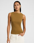 Express Women's Body Contour Light Compression Stretch Cotton Boat Neck Tank Top in Brown Small