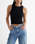 Express Women's Body Contour Seamless Ribbed High Neck Tank Top in Pitch Black