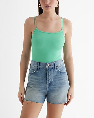 Express Women's Body Contour Seamless Ribbed Scoop Neck Cami Bodysuit in Bright Kelly