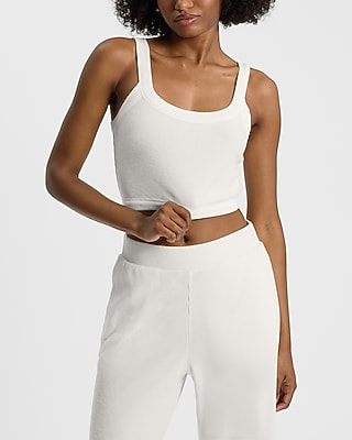 Express Women's Waffle Fitted Scoop Neck Crop Top in Ivory