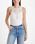 Express Women's Body Contour Seamless Ribbed Mesh High Neck Bodysuit in White