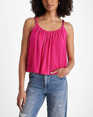 Express Women's Shine Skimming Scoop Neck Twisted Strap Cami in Neon Berry