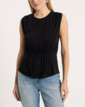Express Women's Crew Neck Ruched Peplum Tank Top in Black Small