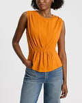 Express Women's Crew Neck Ruched Peplum Tank Top in Curry