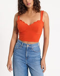 Express Women's Body Contour Stretch Cotton Scalloped Bustier Crop Top in Dark Orange