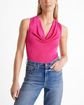 Express Women's Shine Skimming Cowl Neck Twisted Strap Tank Top in Neon Berry