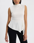 Express Women's Mock Neck Asymmetrical Peplum Tank Top in Ivory