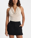 Express Women's Cowl Neck Tie Halter Open Back Tank Top in Sandshell