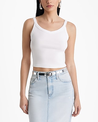 Express Women's Fitted Scoop Neck Crop Top in White
