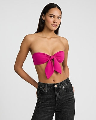 Express Women's Tie Front Crop Bandeau Top in Pink Small