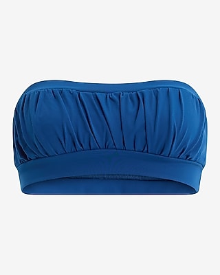 Express Women's Ruched Crop Bandeau Top in Blue Small