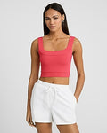 Express Women's Body Contour Stretch Cotton Square Neck Crop Top in Hot Coral