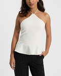 Express Women's Tie Halter Neck Peplum Top in White Small
