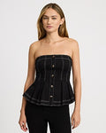 Express Women's Denim Button Front Pleated Peplum Tube Top in Black Small