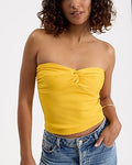 Express Women's Body Contour Seamless Ribbed Twist Crop Tube Top in Bright Yellow