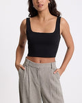 Express Women's Body Contour Luxe Lounge Square Neck Crop Top in Pitch Black