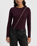 Express Women's Body Contour Stretch Cotton Asymmetrical Zip Long Sleeve T-Shirt in New Merlot