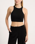 Express Women's Body Contour Stretch Cotton High Neck Crop Top in Pitch Black