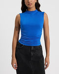 Express Women's Body Contour Compression Neck Ruched Tank Top in Neon Cobalt