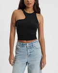 Express Women's Body Contour Cozy High Neck Cutout Tank Top in Pitch Black