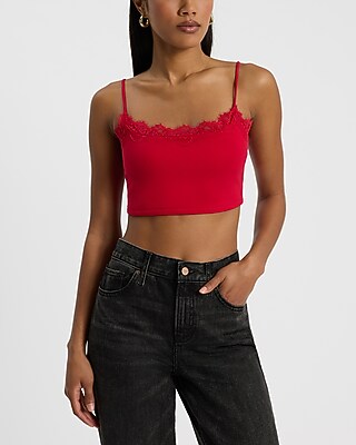 Express Women's Lace Trim Bralette in Lipstick Red