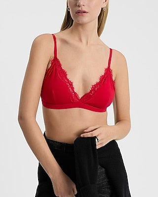 Express Women's Lace Trim Triangle Bralette in Lipstick Red