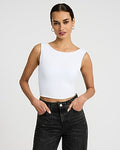 Express Women's Body Contour High Compression Reversible Boat Neck Crop Top in White