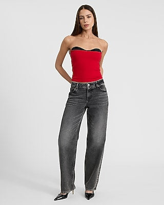 Express Women's Body Contour Stretch Cotton Peekaboo Bra Tube Top in Lipstick Red