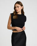 Express Women's Cotton Crew Neck Muscle Tank Top in Pitch Black