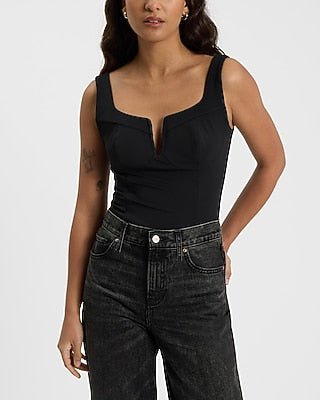 Express Women's Body Contour High Compression V-Wire Bustier Bodysuit in Pitch Black