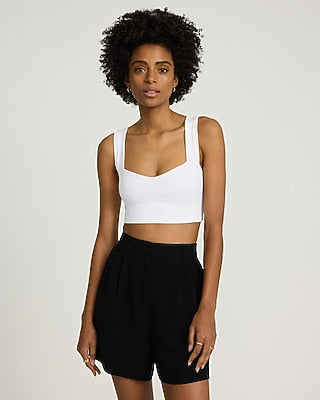 Express Women's Body Contour High Compression Sweetheart Crop Top in White