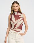 Express Women's Mesh Printed Mock Neck Sleeveless Bodysuit in Multi