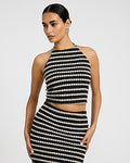 Express Women's Crochet Striped Tie Halter Tank Top in Black Small